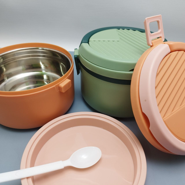 Ланч - бокс из нержавеющей стали 1 отделение (ярус) 500 мл. / Многоразовый контейнер с приборами и с ручкой